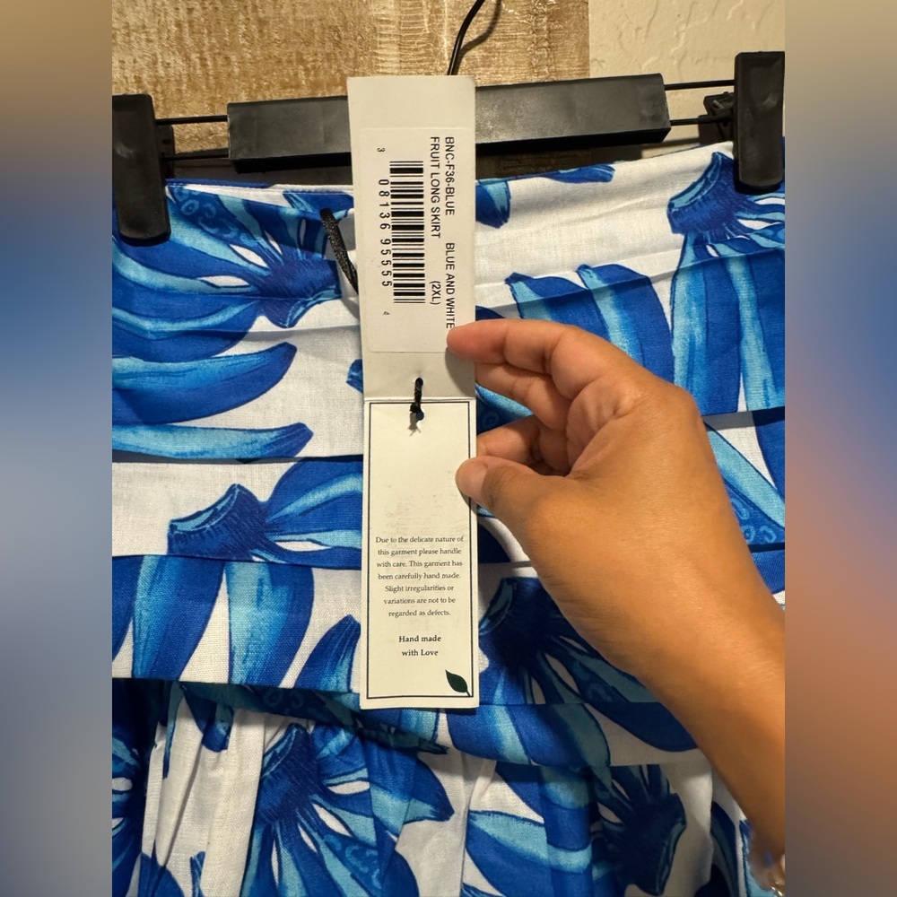 Blue Leaf Print Maxi Skirt - Picture 10 of 10